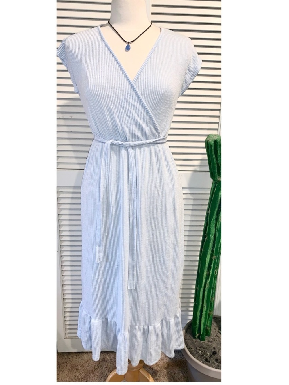 Caution to the Wind blue and white pinstripe Maxi Dress Medium